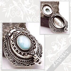 Larimar Eclectic Silver Artisan Poison Ring, Size 8.25 (Pale Turquoise Blue)